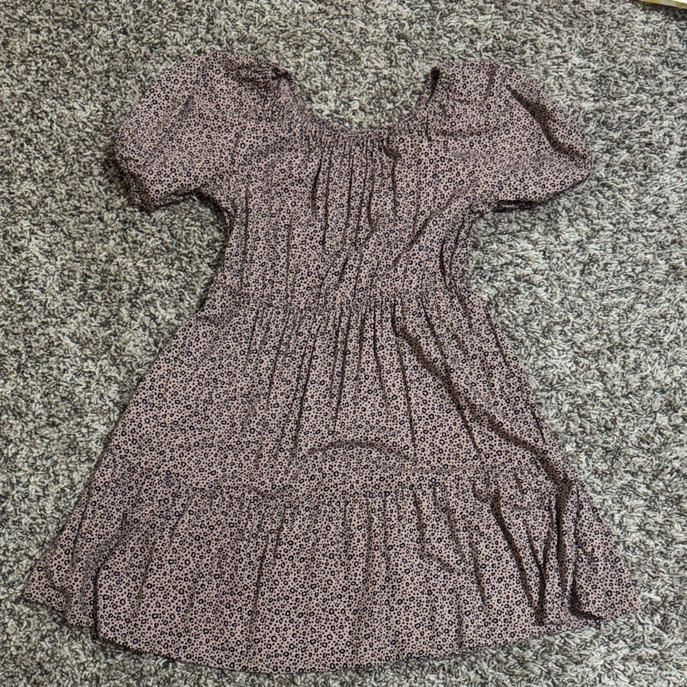 Cat & Jack  brown leopard print Puff-Sleeve Casual Dress